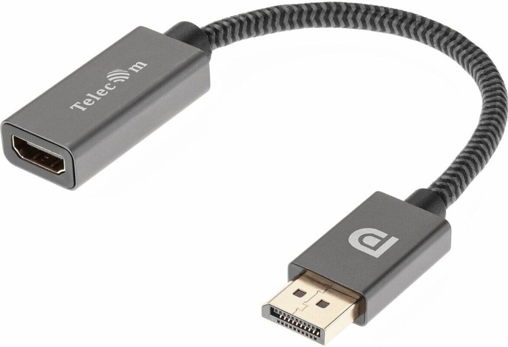 Кабель-переходник TELECOM TA560 DP(M)-- HDMI-F 0.2, оплетка, 4K 60Hz, серый металлик