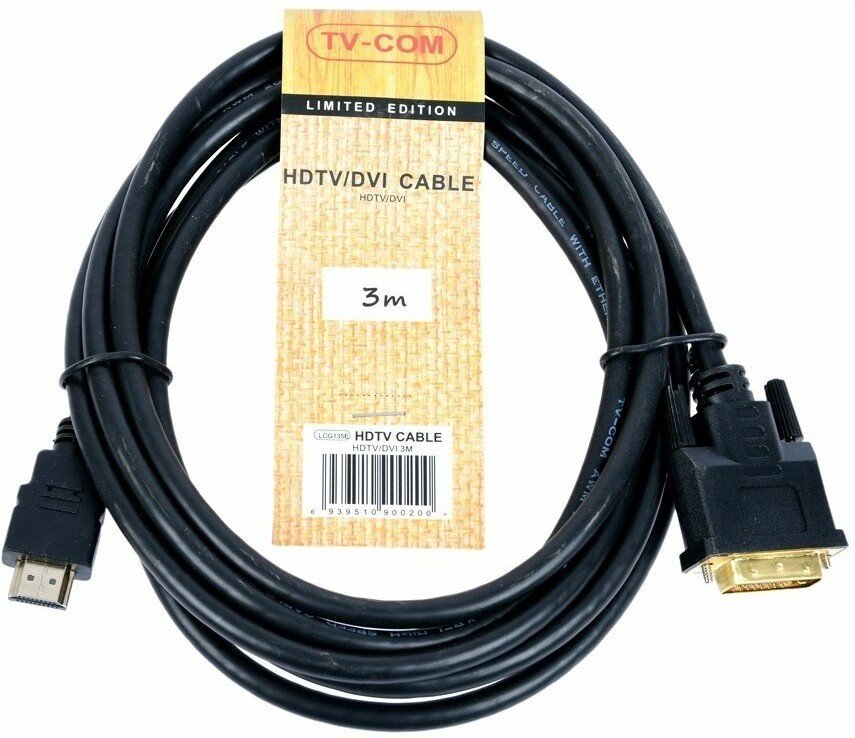 Кабель соединительный HDMI 19M-->DVI-D 25M версия 1.4 1080P@60Гц 3м, TV-COM <LCG135E-3M>(1/50)