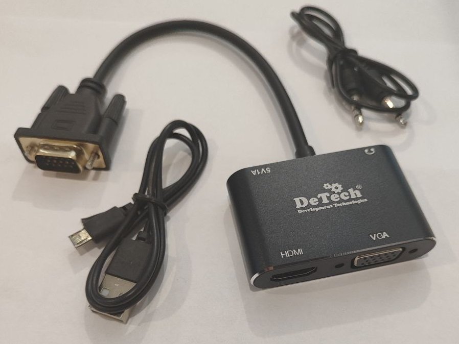 Адаптер DeTech VGA на HDMI+VGA с аудио (Box)