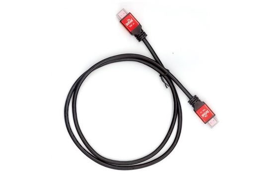 Кабель DeTech HDMI A-A v2.0 4K 19+1, плоский, черный с красным цвет, 1.5м