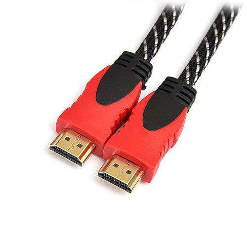 Кабель DeTech HDMI A-A v1.4, 2 феррита, нейлоновая оплётка, красно-черный цвет, 25м