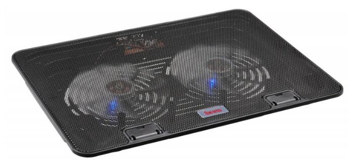 Подставка для ноутбука до 15,6" Buro BU-LCP156-B214 Black, 2 вентилятора: 140 мм, поток: 74.35 CFM, уровень шума: 22 dB(A), сквозной USB-разъём, LED подсветка, регулировка наклона, материал: металл, пластик