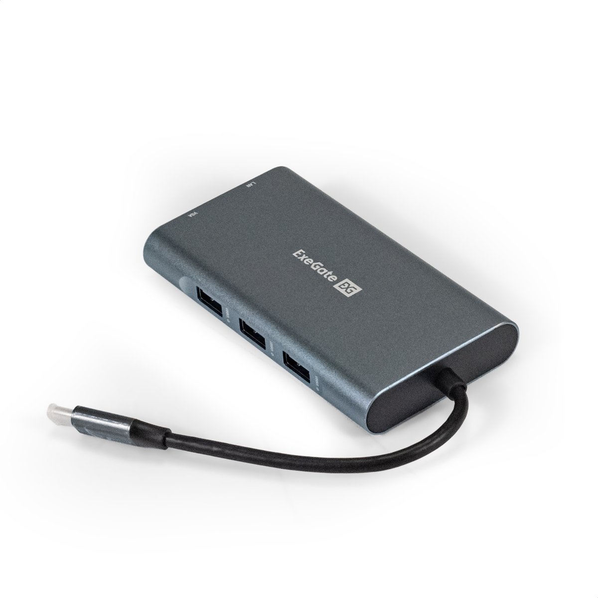 Док-станция Exegate ExeGate DUB-31C/MAX EX293985RUS (кабель-адаптер USB Type-C - 3xUSB3.0 + Card Reader + PD 100W + HDMI 4K 30Hz + VGA + Audio + Lan)