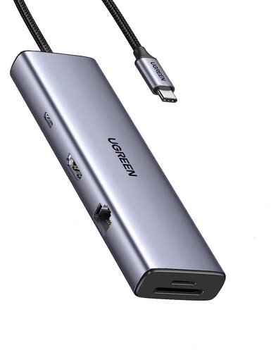 Док-станция Ugreen CM498 (15375) USB-C to 2*USB3.0+2*USB-C+HDMI+RJ45+SD&TF +PD port Docking Station space gray