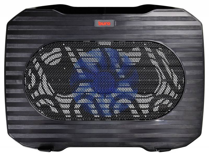 Подставка для ноутбука до 15,6" Buro BU-LCP156-B114 Black, вентилятор: 140 мм, поток: 74.35 CFM, уровень шума: 20 dB(A), сквозной USB-разъём, LED подсветка, регулировка наклона, материал: металл, пластик