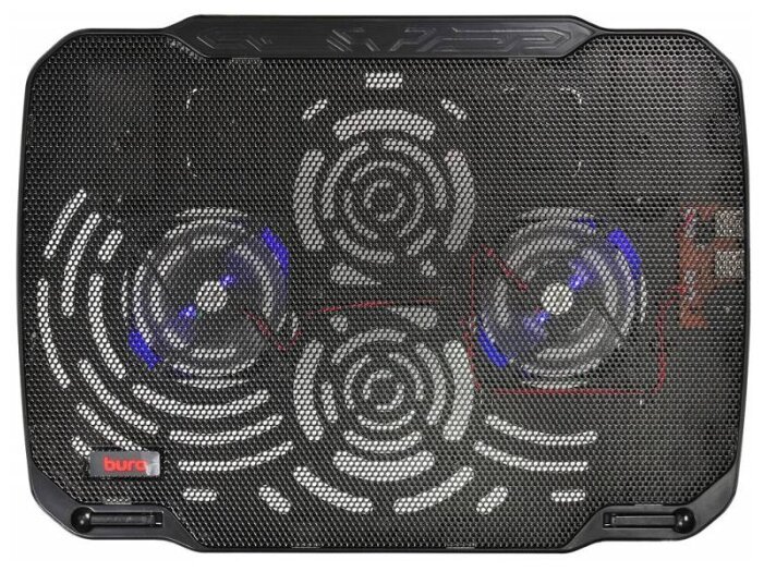 Подставка для ноутбука до 15,6" Buro BU-LCP156-B208 Black, 2 вентилятора: 80 мм, поток: 78.35 CFM, уровень шума: 23 dB(A), 2 х USB-разъёма, LED подсветка, регулировка наклона, материал: металл, пластик