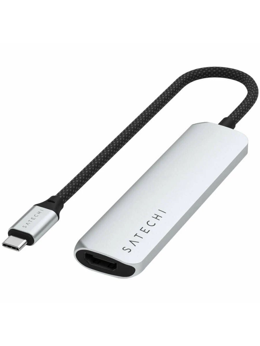 Док-станция Satechi 4-in-1 USB-C Slim Multiport Adapter 4K (ST-P4SS) Type-C, HDMI, 2x Type-A, до 80 Вт, Серебристый