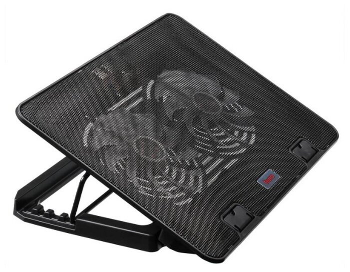 Подставка для ноутбука до 15,6" Buro BU-LCP156-B214H Black, 2 вентилятора: 140 мм, поток: 76.61 CFM, уровень шума: 21 dB(A), 2 х USB-разъёма, LED подсветка, регулировка наклона, материал: металл, пластик