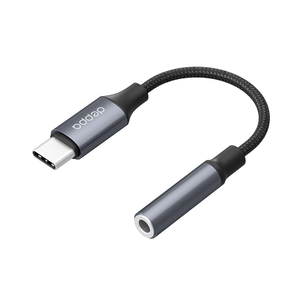 Переходник-адаптер Type-C (M) - 3.5 mm jack (F), металл, графит, Deppa