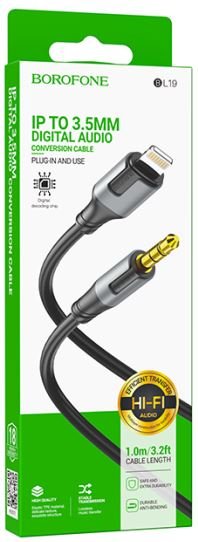 Аудио кабель BOROFONE BL19/ AUX/ 3.5 mm jack - Lightning/ 1m/ Черный, (Арт. B-08327)