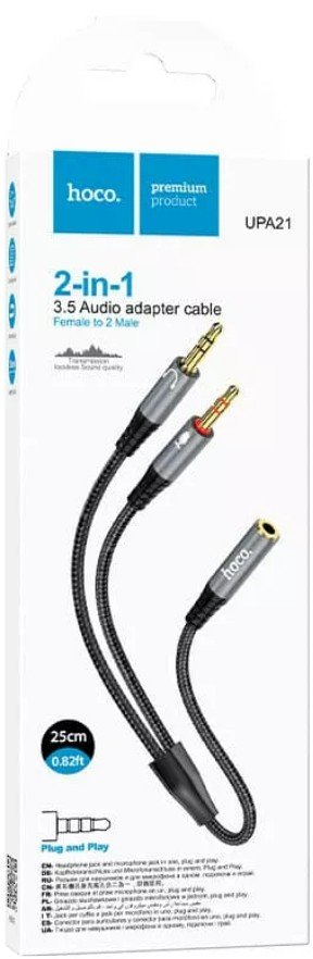 Аудио кабель HOCO UPA21/ AUX  3.5 mm jack M - 2x3.5 mm jack F/ 0.25m/ Черный, (Арт. HC-66809)