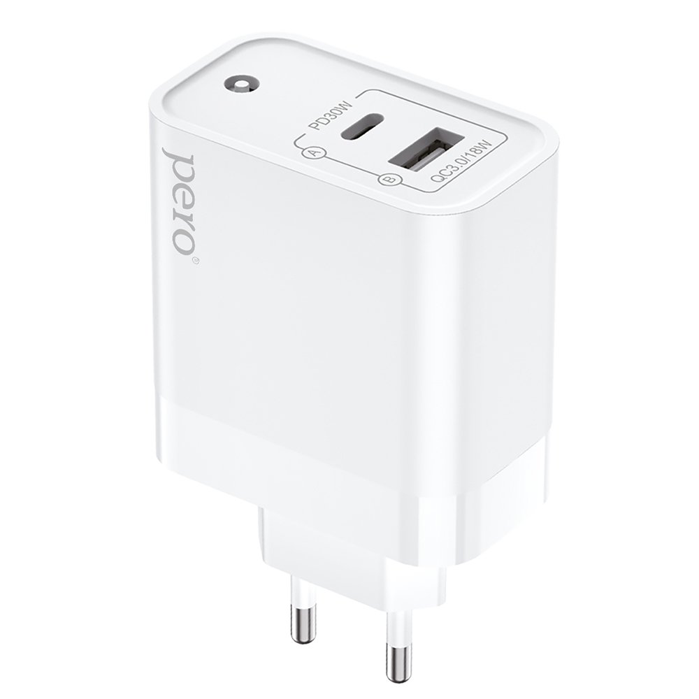 СЗУ PERO TC12 USB-A QC3.0 + USB-C PD, 48W белый