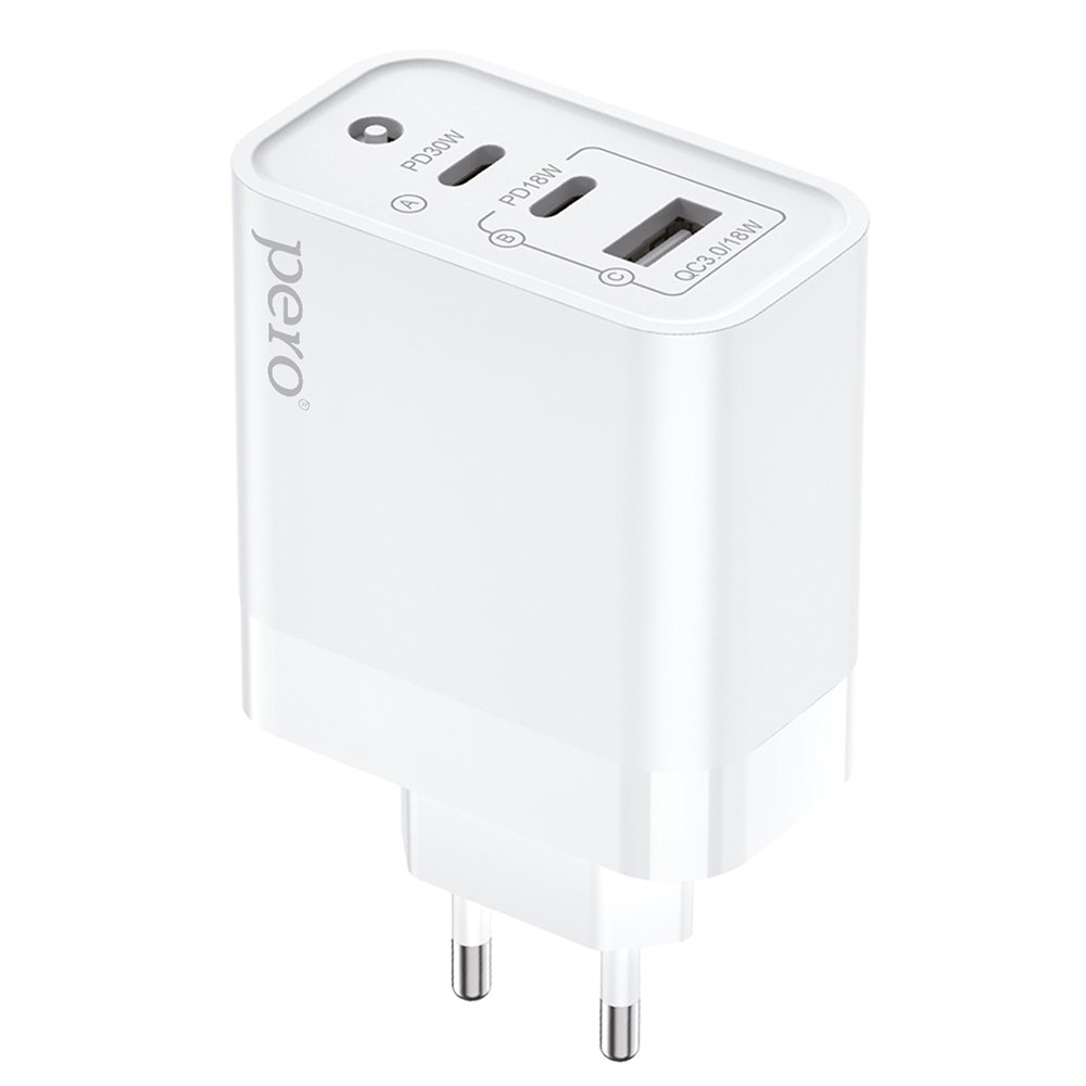 СЗУ PERO TC14 USB-A QC3.0 + USB-C PD + USB-C PD, 48W белый