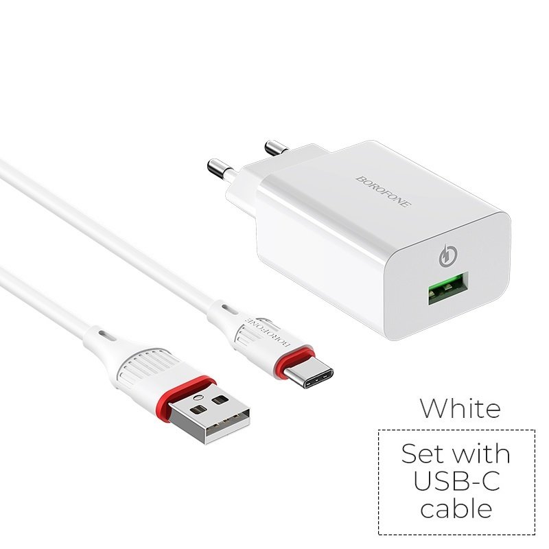 СЗУ BOROFONE BA21A Long journey 1USB, 5V, 3A 1USB, QC3.0 + Type-C (белый)