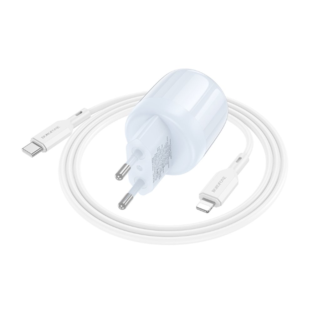 Блок питания сетевой Borofone BA94A Lustrous 1USB, Type-C 30W, PD/QC3.0/FCP/AFC, кабель 8pin-Type-C, 1,0м синий