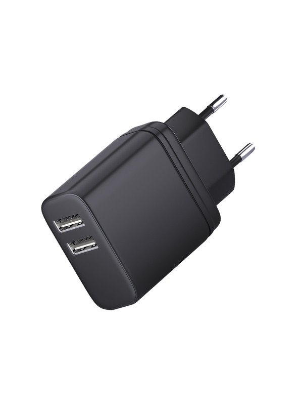 Сетевое зарядное устройство 2USB, 3A, черное