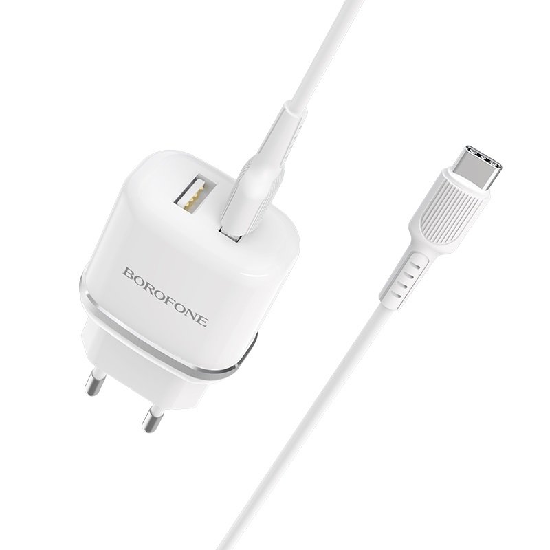 СЗУ Borofone BA25A 5V/3A 2USB Outstanding dual port + Type-C cable, white