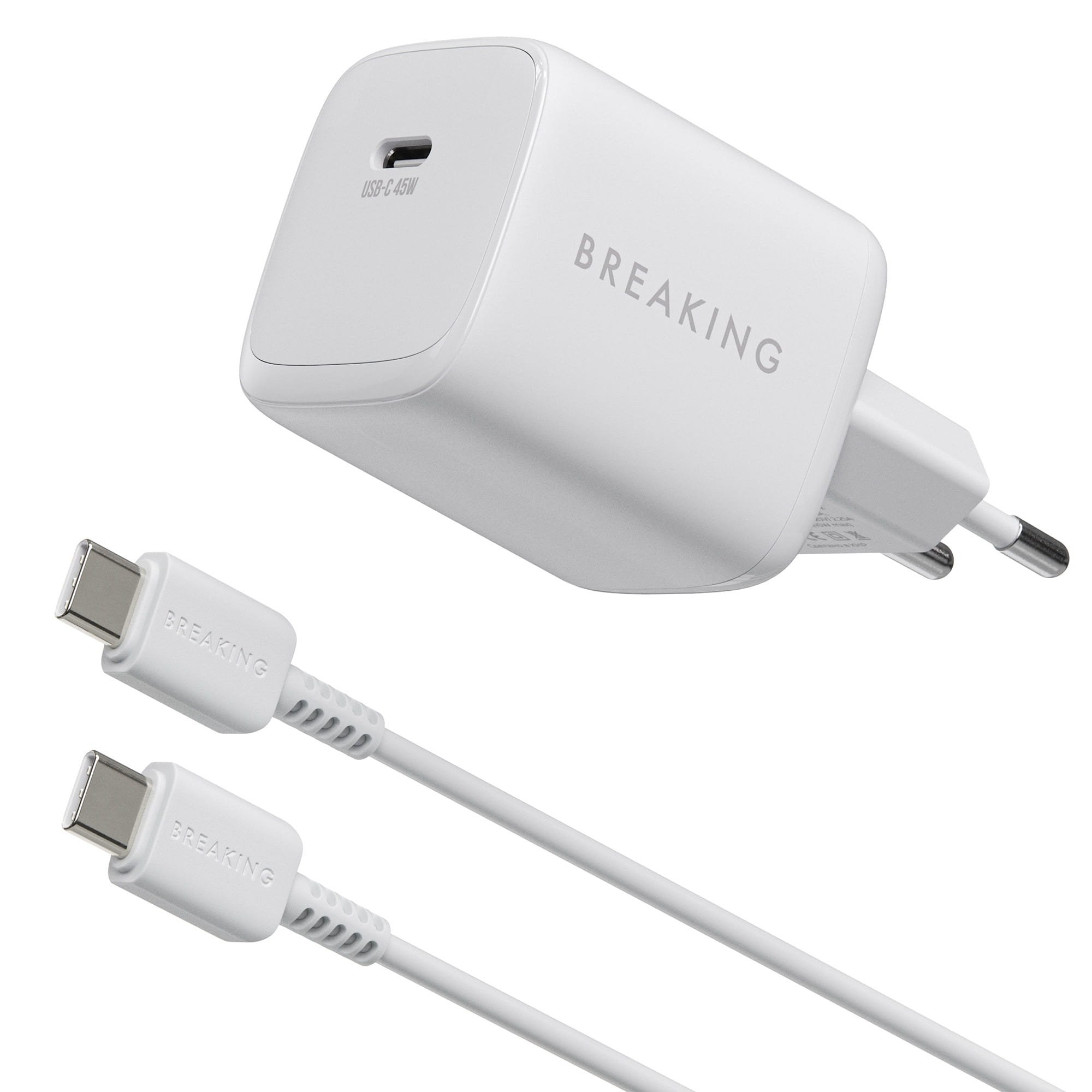 СЗУ Breaking P-21 USB-C, GaN, PD, 45W, QC 3.0, 3.0A + кабель USB-C - USB-C (Белый)