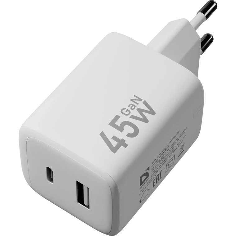 СЗУ DEFENDER UPA-145 45W, USB A+C, белый (83245)