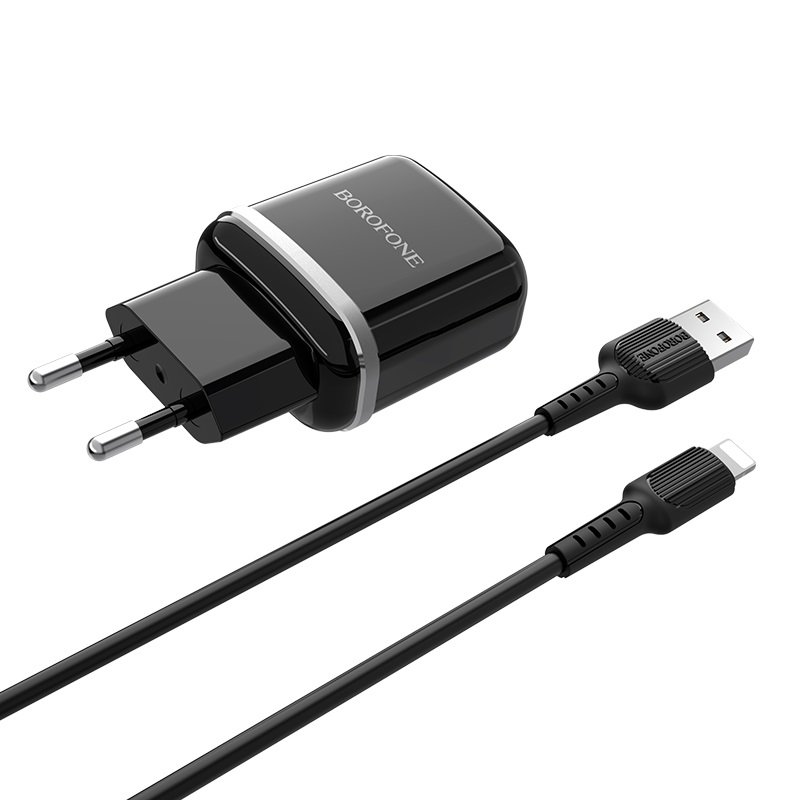 СЗУ Borofone BA25A 5V/2.1A 2USB Outstanding + lightning cable, black