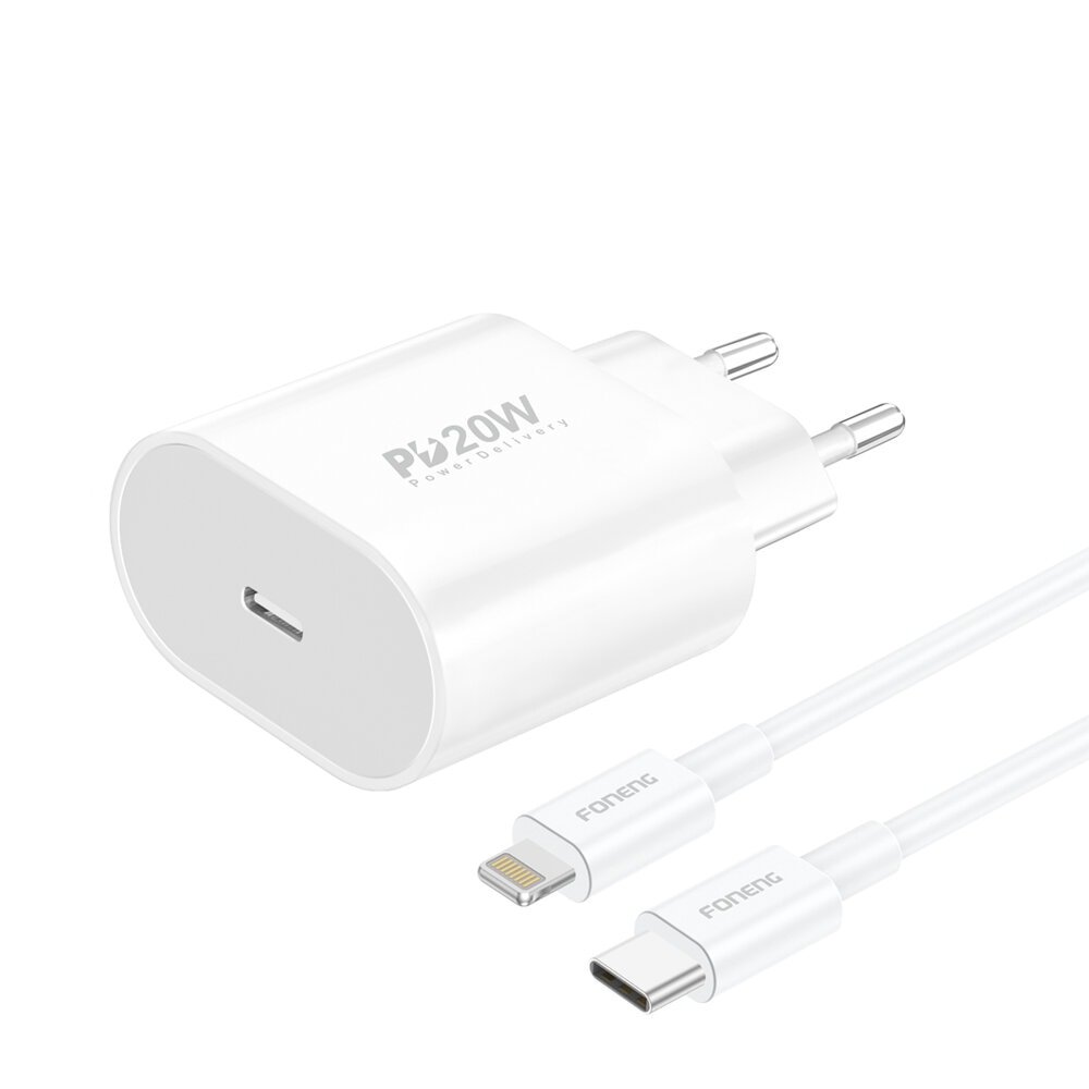 СЗУ Foneng EU39 USB-C, PD20W + кабель Type-C to Lightning (White)