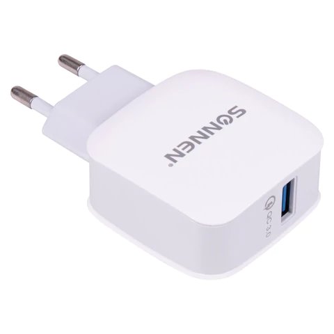 Зарядное устройство SONNEN 455506 USB QC 3.0 18Вт, 3А, белое