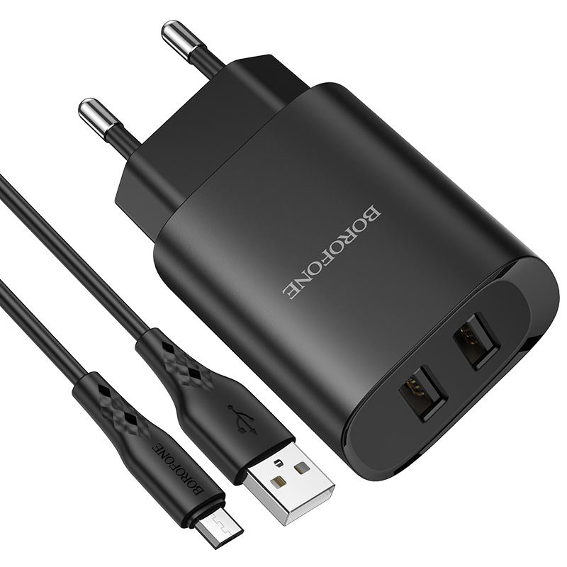СЗУ Borofone BN2 Super fast dual port 2,1А + Micro, black
