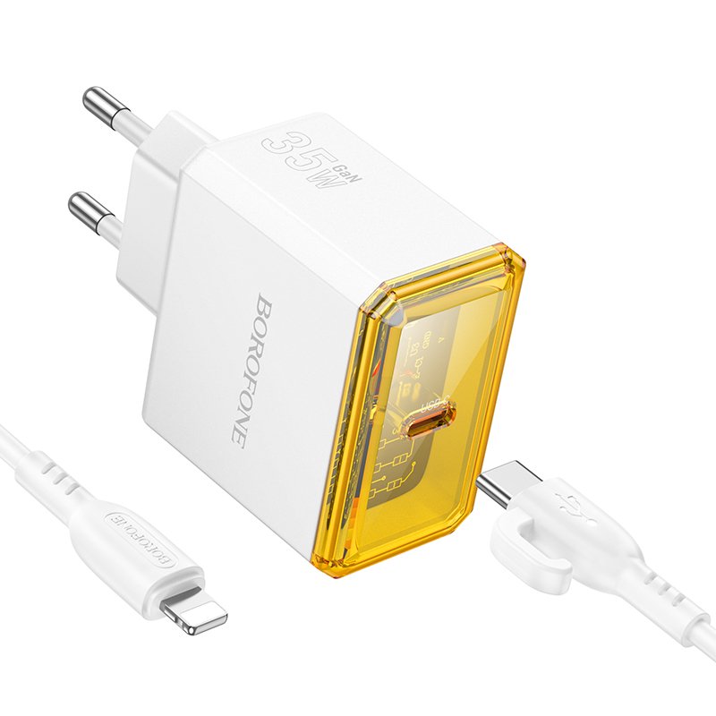 Блок питания сетевой Borofone BAS31A Treasure 1Type-C 35Вт, PD, QC, AFC, FCP, кабель Type-C, 8-pin, 1.0м белый