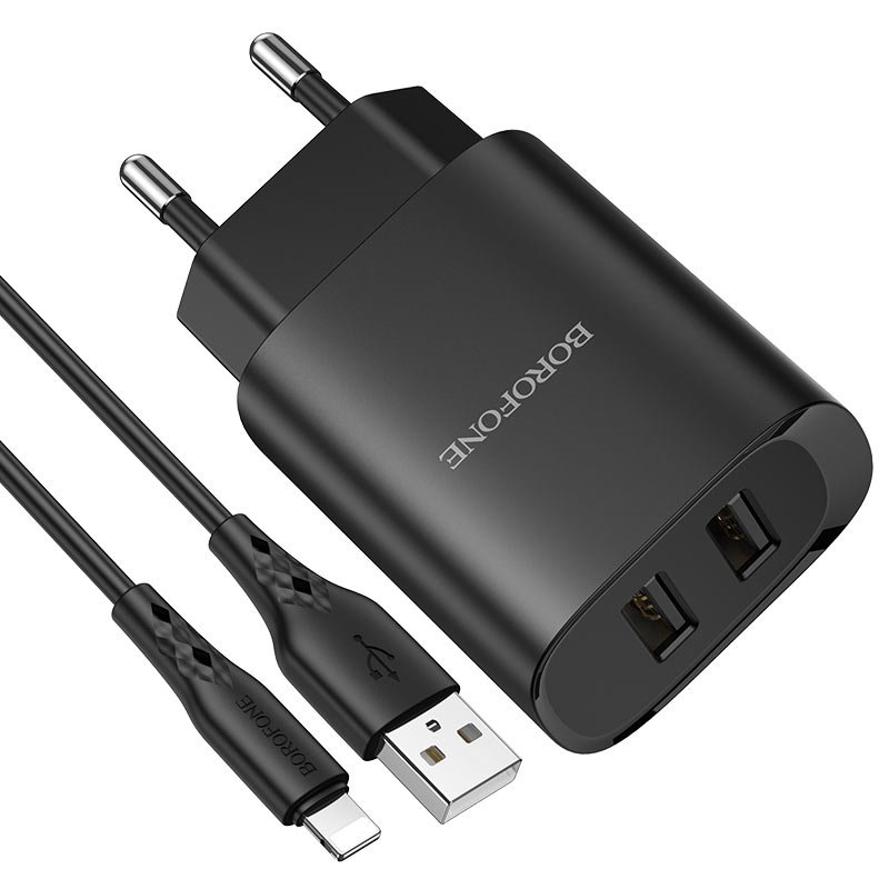 СЗУ BOROFONE BN2 Super fast 2USB, charger set + Lightning (чёрный)