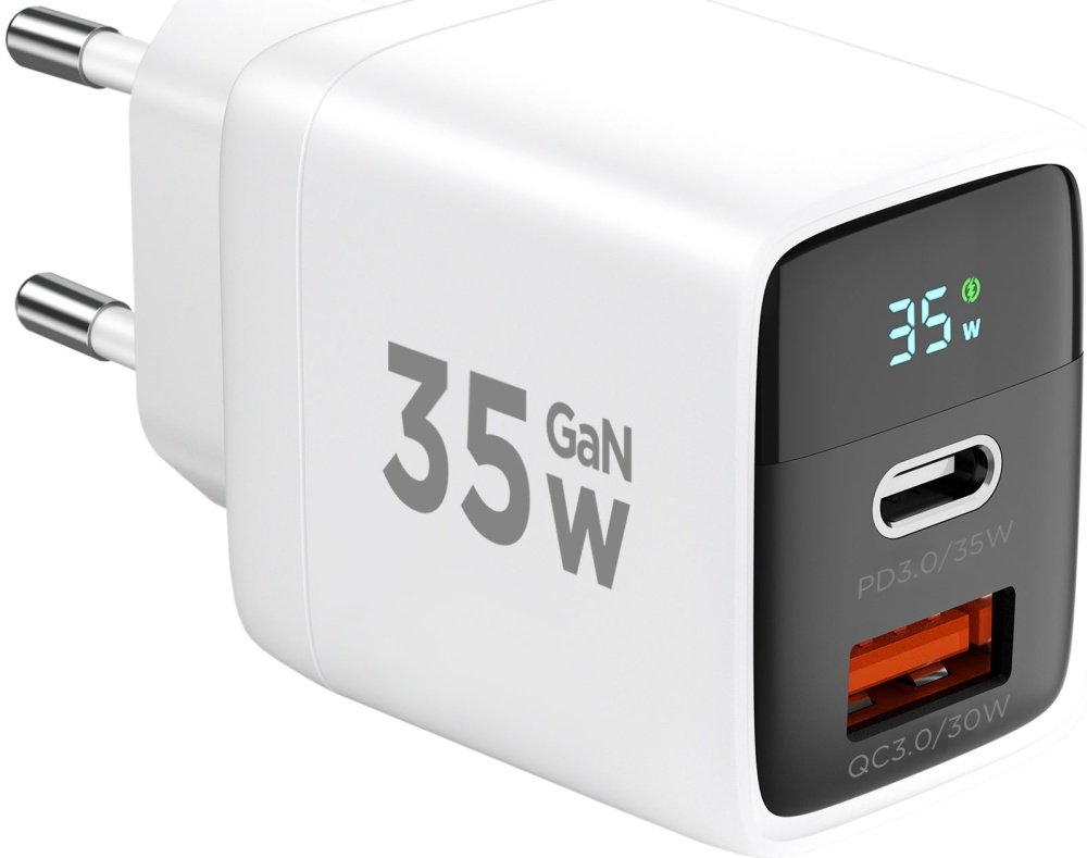 Зарядное устройство CABLEXPERT MP3A-PC-52 дисплей, 35Вт GaN, QC4/PD3, 1хUSB, 1хType-C