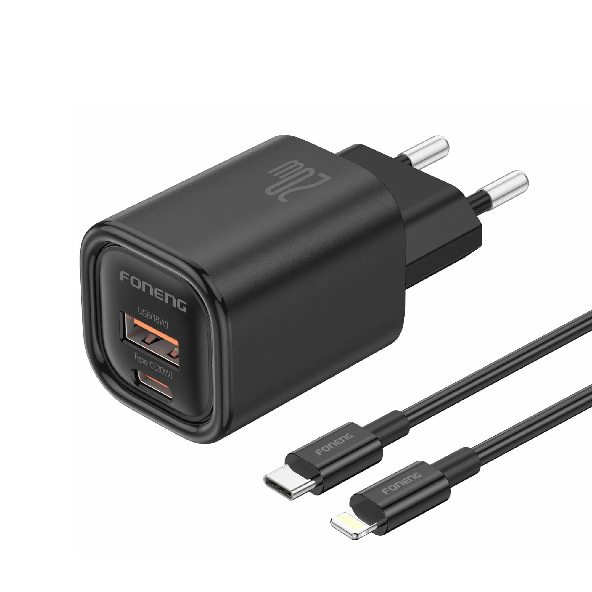 СЗУ Foneng EU70 USB-A / USB-C, PD20W + кабель Type-C to Lightning (Black)
