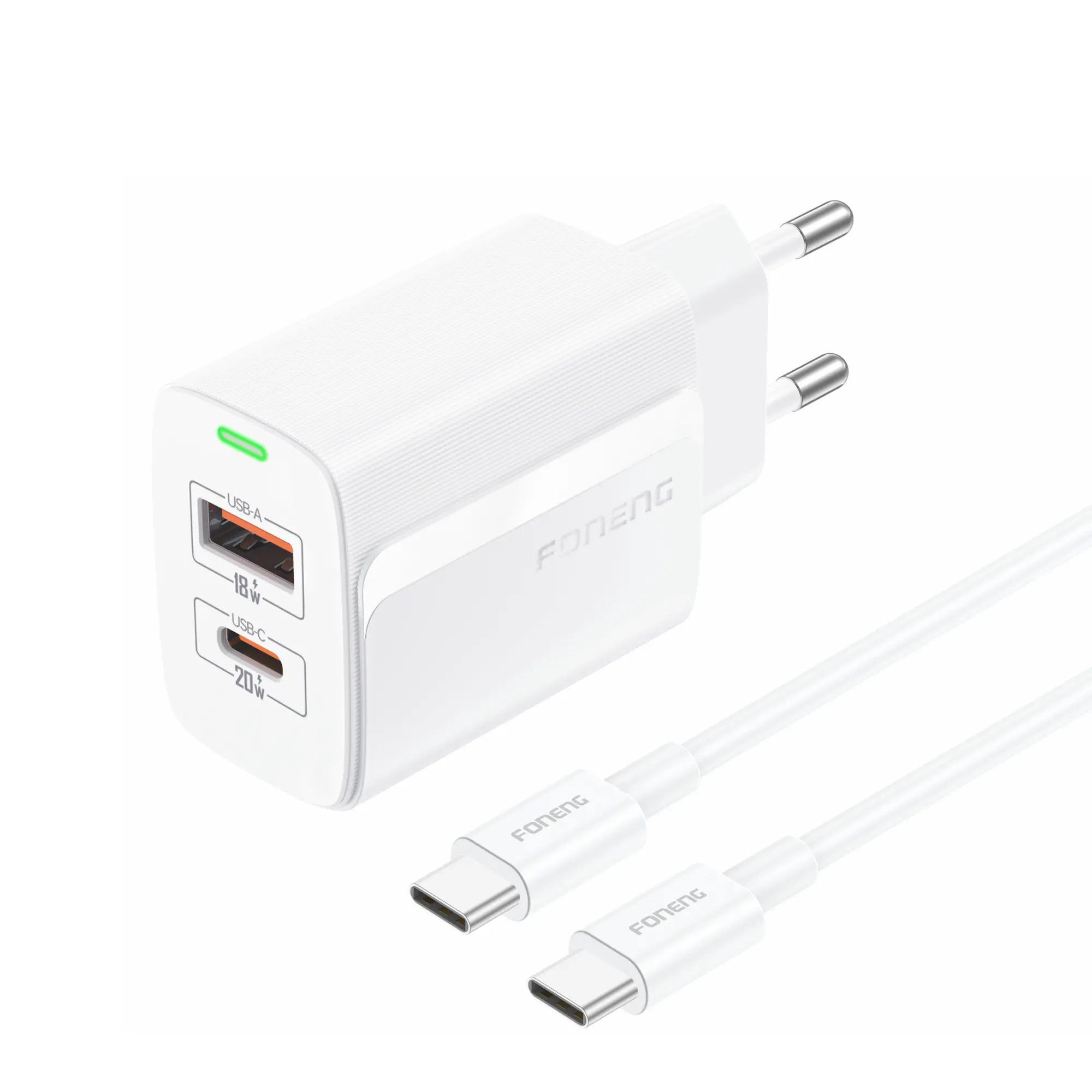 СЗУ Foneng EU66 USB-A / USB-C, PD20W + кабель Type-C - Type-C (White)