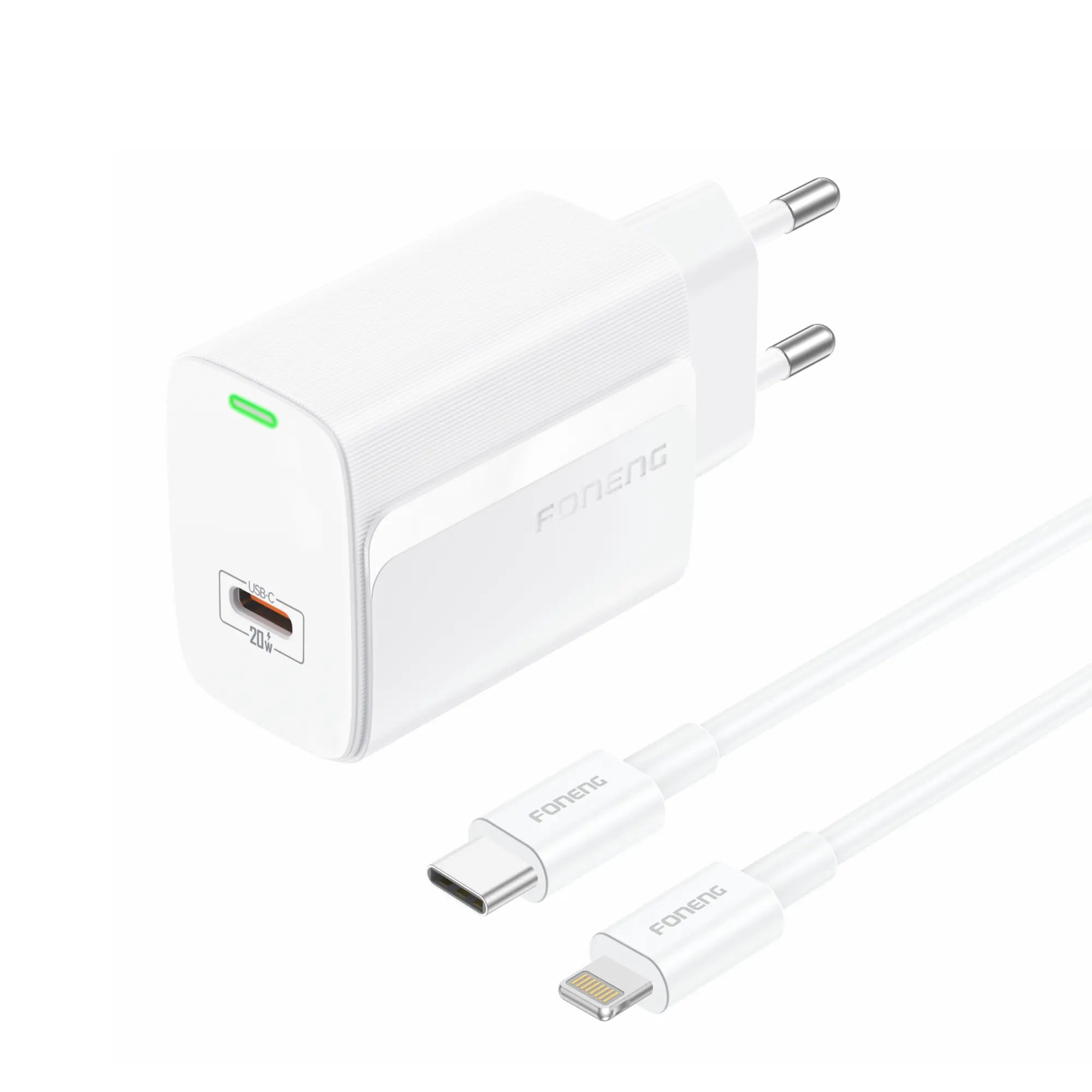 СЗУ Foneng EU65 USB-C, PD20W + кабель Type-C - Lightning (White)