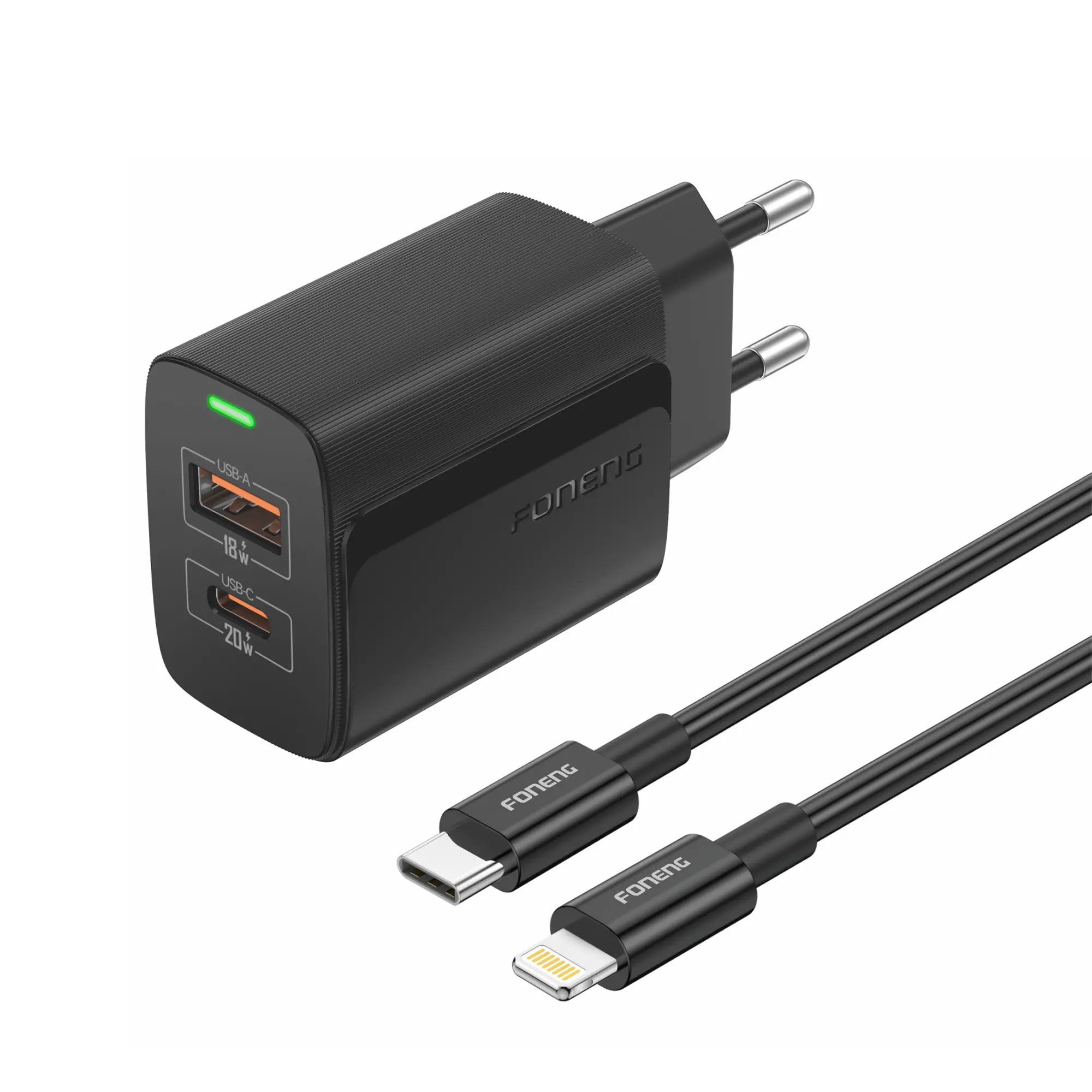 СЗУ Foneng EU66 USB-A / USB-C, PD20W + кабель Type-C - Lightning (Black)