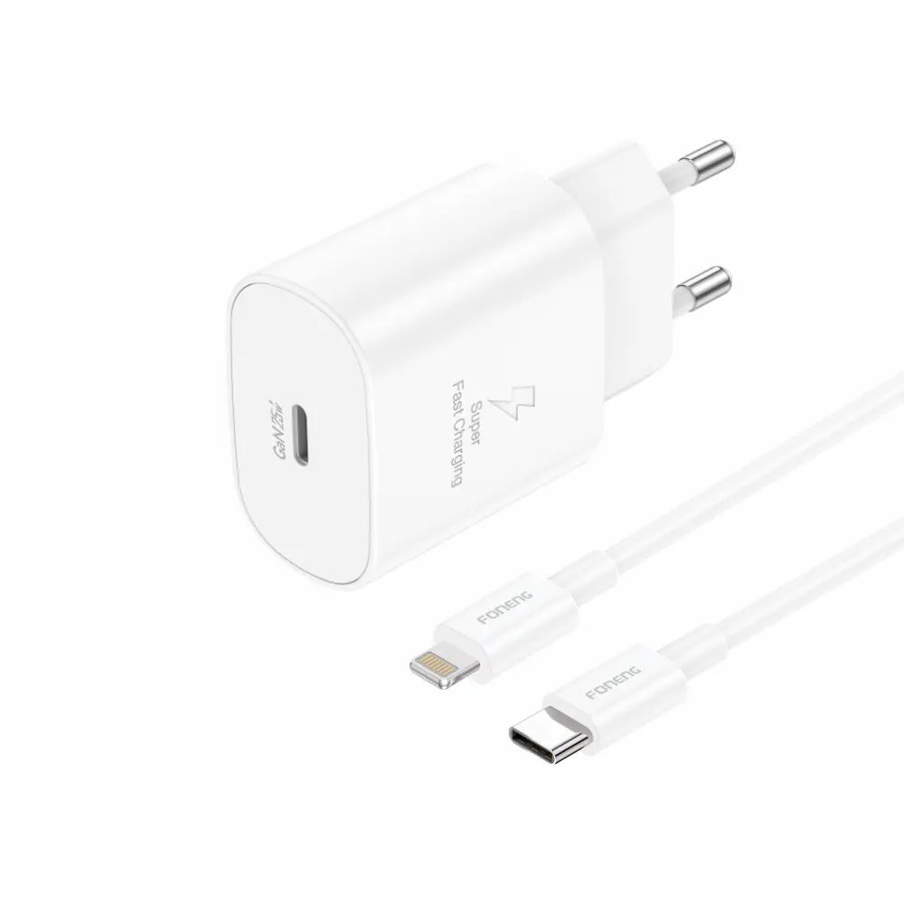 СЗУ Foneng EU51 GaN USB-C 25W + кабель Type-C to Lightning (White)