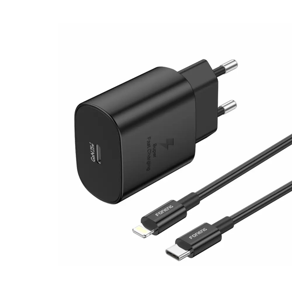 СЗУ Foneng EU51 GaN USB-C 25W + кабель Type-C to Lightning (Black)