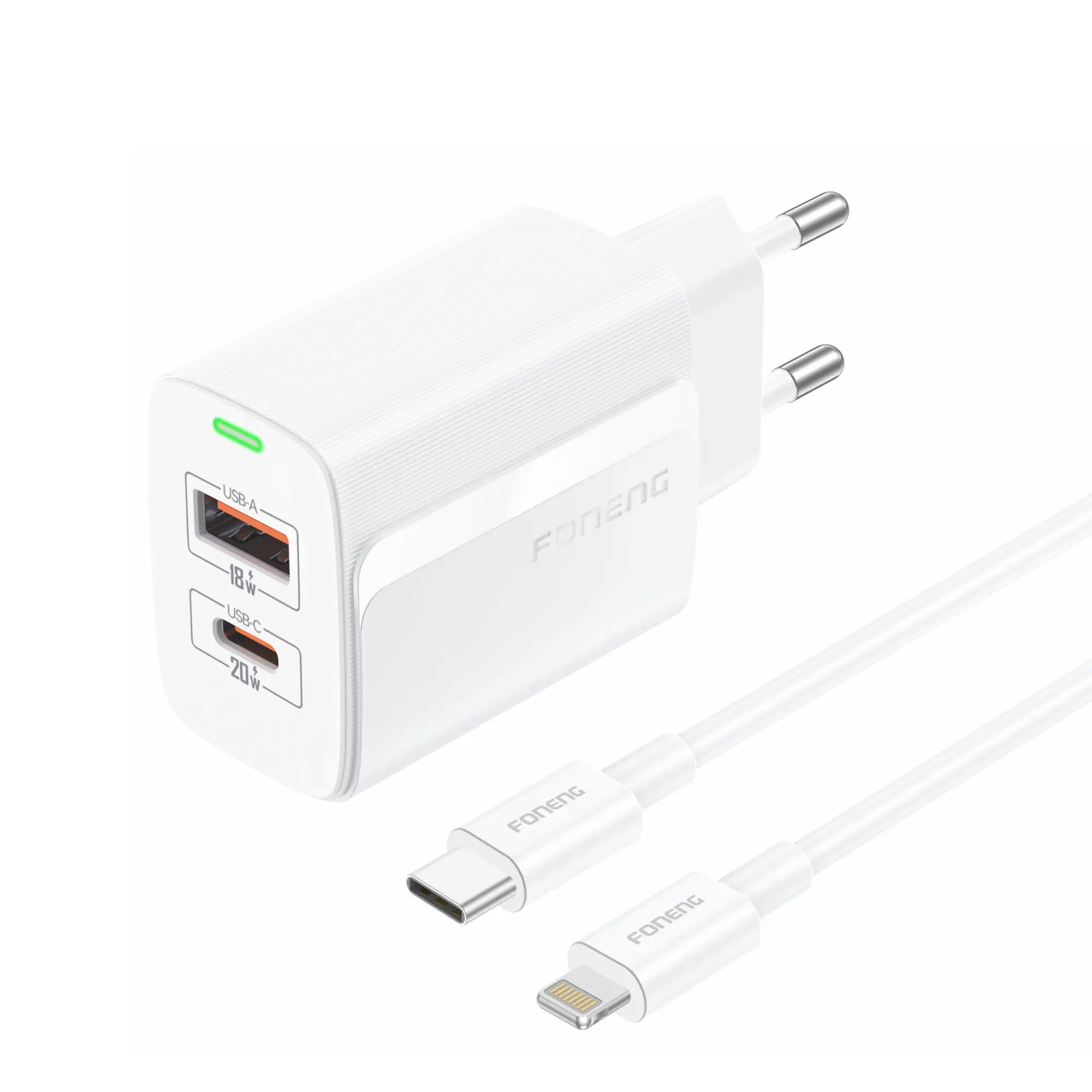 СЗУ Foneng EU66 USB-A / USB-C, PD20W + кабель Type-C - Lightning (White)