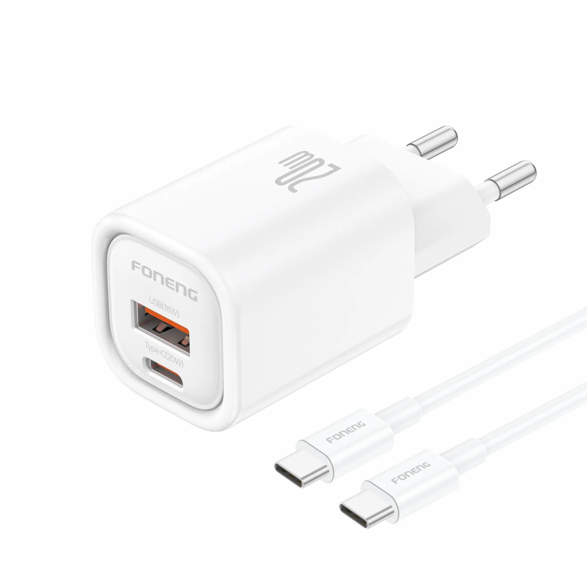 СЗУ Foneng EU70 USB-A / USB-C, PD20W + кабель Type-C to Type-C (White)