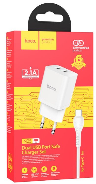 СЗУ HOCO N25 Maker, 2USB, 5V, 2.1A + Micro (белый)