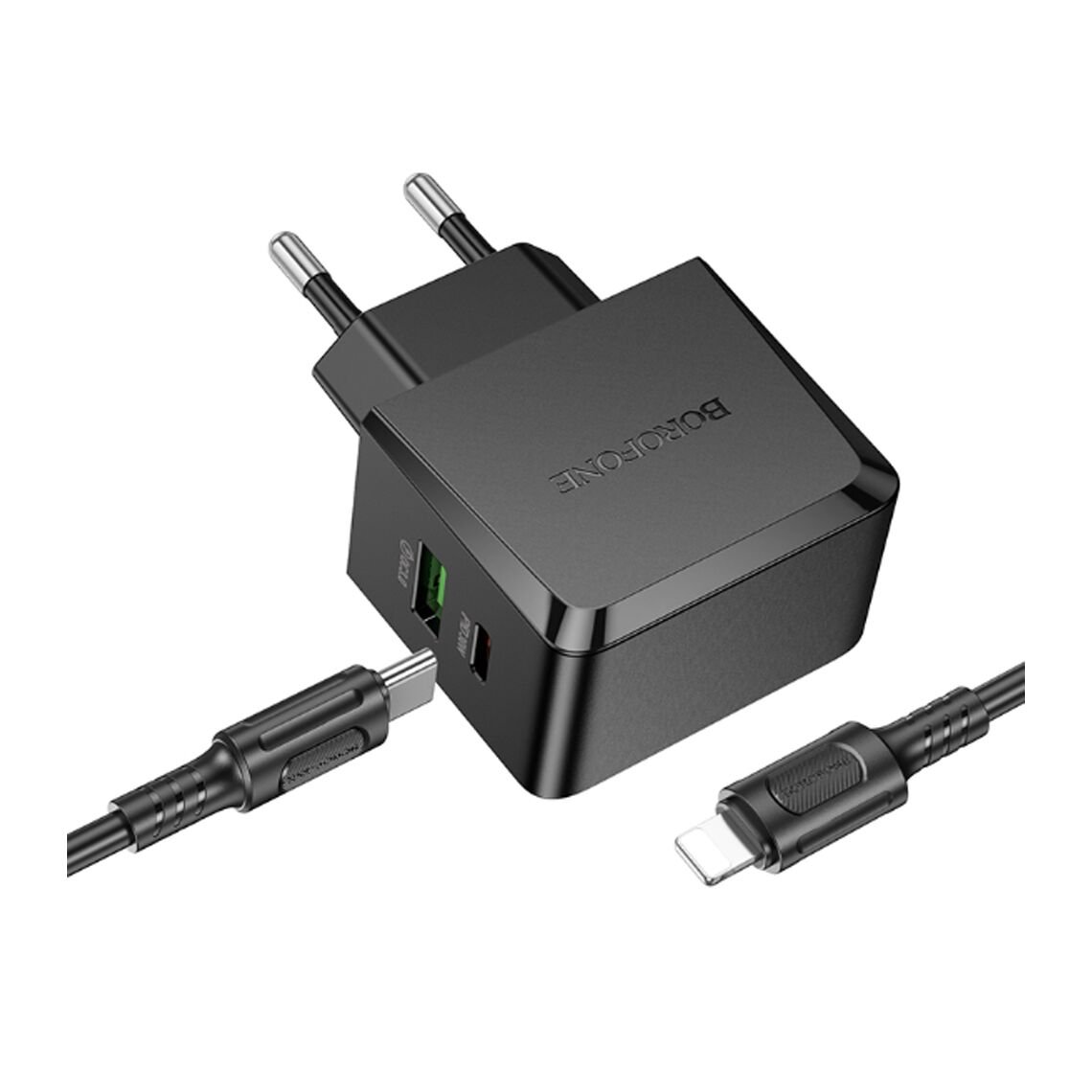 Блок питания сетевой Borofone BAS61A Smart 1Type-C QC3.0, PD30Вт, кабель 8pin-Type-C, 1,0 м чёрный