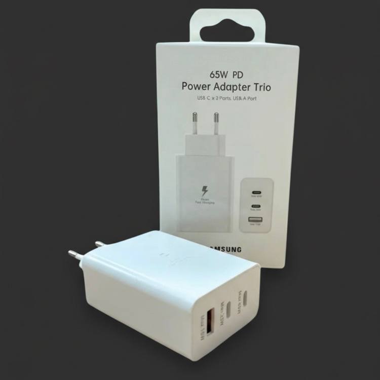 Сетевое Зарядное Устройство Samsung 65W PD adapter trio USB-Cx2 Ports, USB-A port black Белый ( EP-T6530) High Copy 1:1