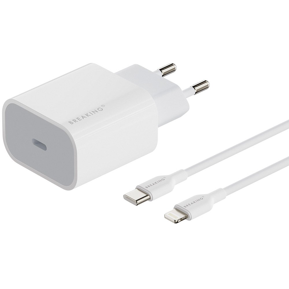 СЗУ Breaking WC08, USB-C, PD 20W + кабель Type-C - Lightning (Белый)