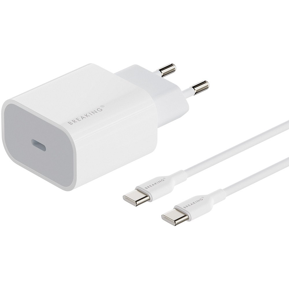 СЗУ Breaking WC07, USB-C, PD 20W + кабель Type-C - Type-C (Белый)