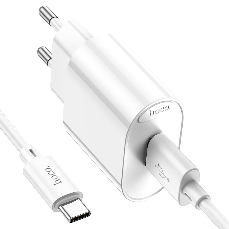 СЗУ HOCO C109A Fighter single port QC 3.0 Charger set (Type-c) (EU) White
