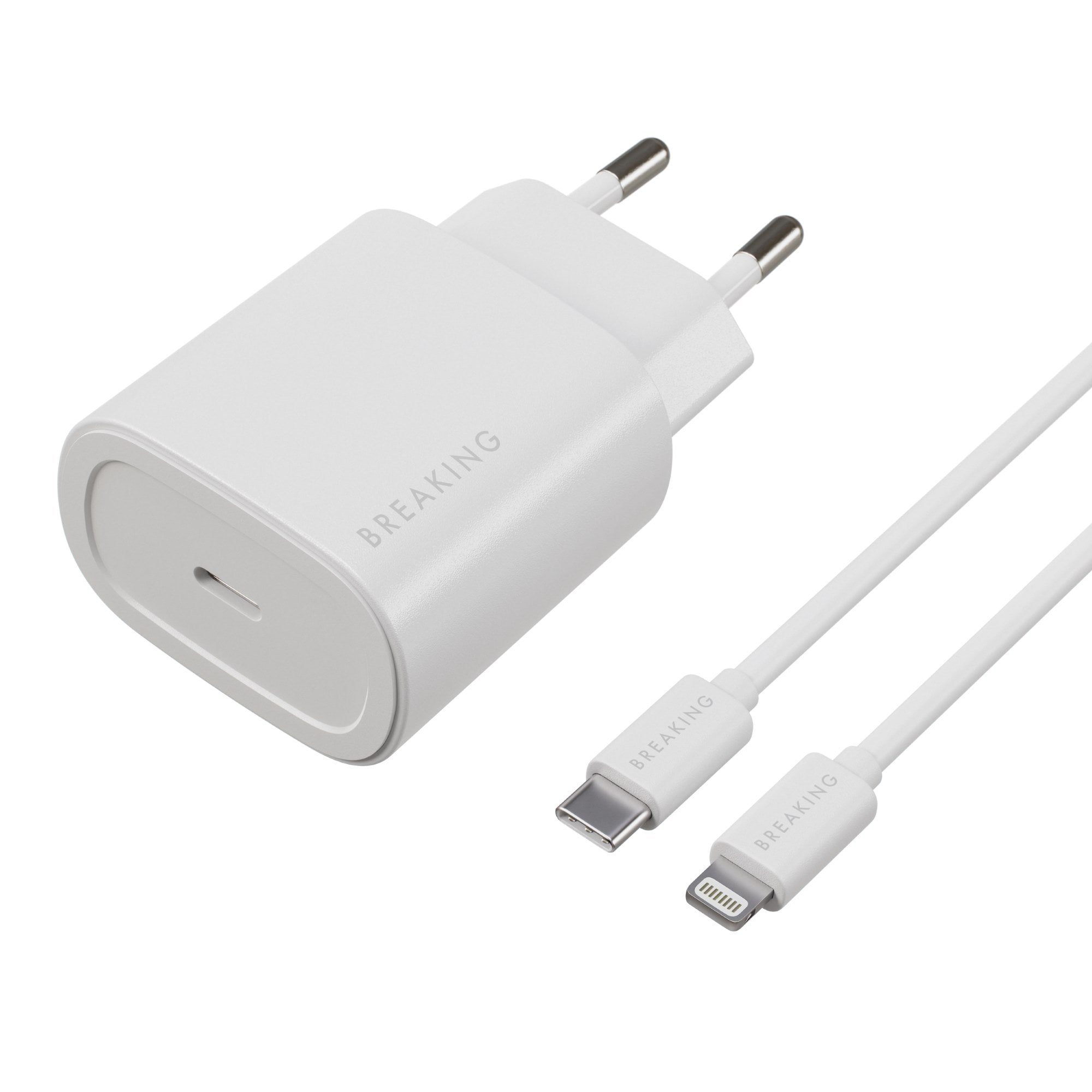 СЗУ Breaking P-07, USB-C, PD 25W, 3A + кабель USB-C - Lightning (Белый)