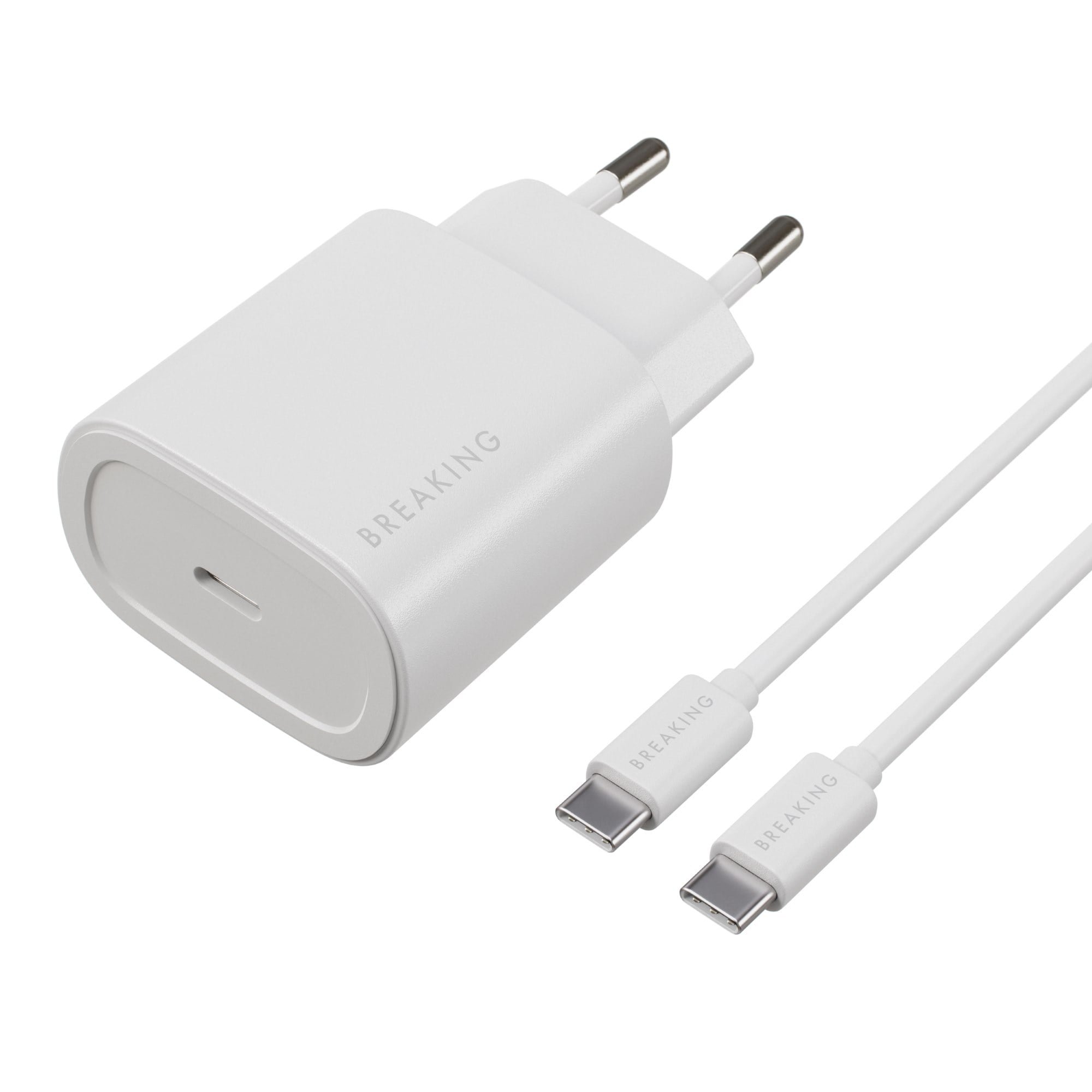 СЗУ Breaking P-08, USB-C, PD 25W, 3A + кабель USB-C - USB-C (Белый)