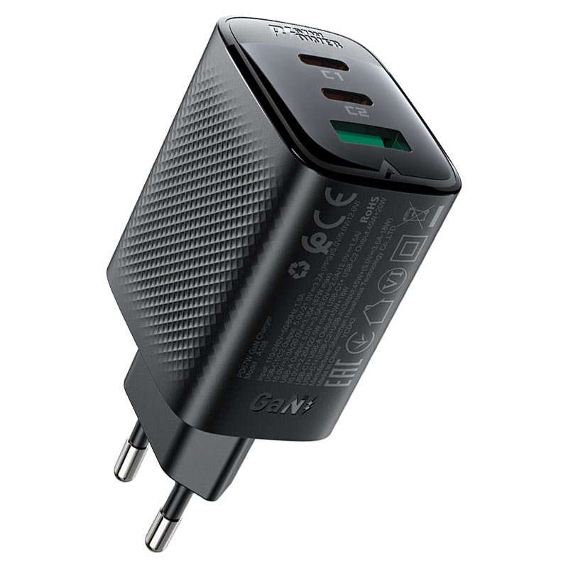 СЗУ ACEFAST AF-A108-BK PD67W Gan 2*USB-C+USB-A Charger EU Black