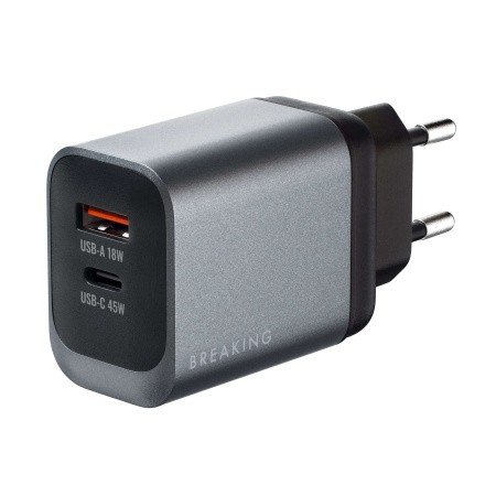 СЗУ Breaking WC21, USB-C - USB-А, PD 45W, QC 3.0, 3.0A (Графит)