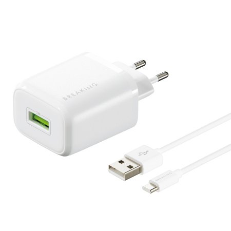 СЗУ Breaking P-19, USB-A, 2.4A + кабель USB-A - USB-C (Белый)