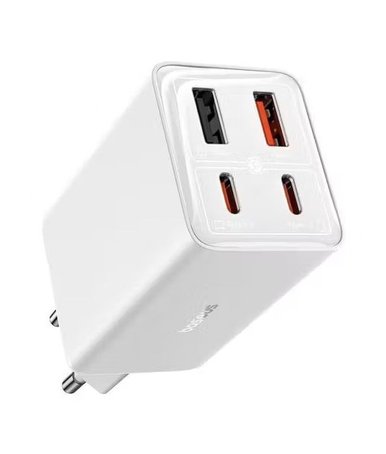 Адаптер питания сетевой Baseus P10162701213 Gan6 Pro, 3.0А, 2 USB/2 Type-C, 65W, 9V, пластик, белый,  фирменная упаковка